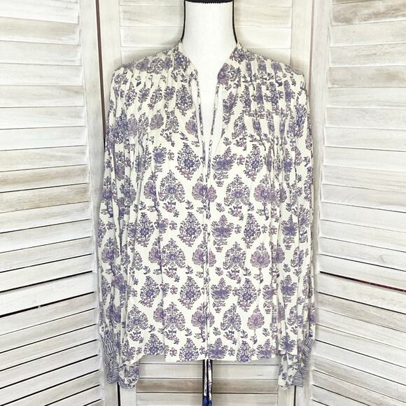 Natalie Martin Pintuck Pleat Block Print Rayon Peasant Blouse S - Picture 1 of 8